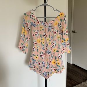 Pink Off The Shoulder Floral Romper